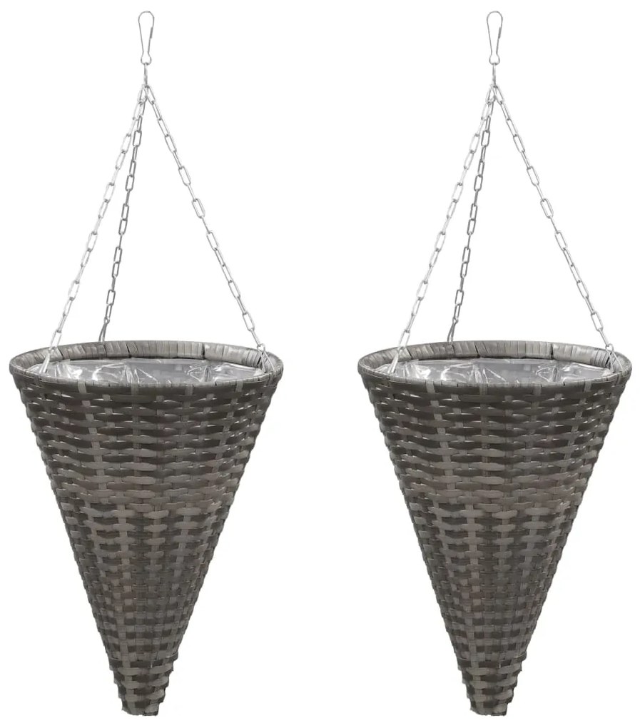 46956 vidaXL Cestos de flores suspensos 2 pcs vime PE cinzento