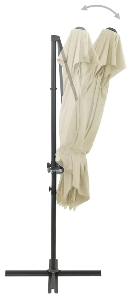 Guarda-sol de jardim cantilever c/ toldo duplo 250x250 cm areia