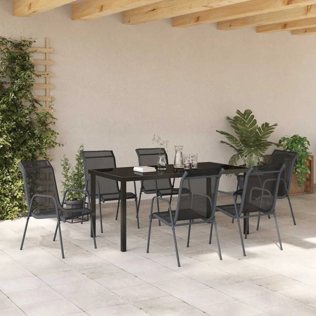 Conjunto de Jantar de Jardim com 7 peças, Preto, Textilene e Aço