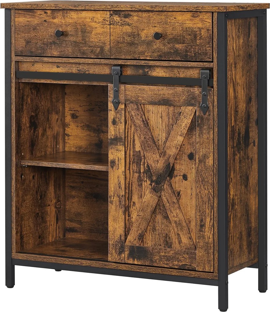 Aparador, Armário de cozinha, armário com porta de correr 70 x 30 x 80 cm castanho rustico-preto