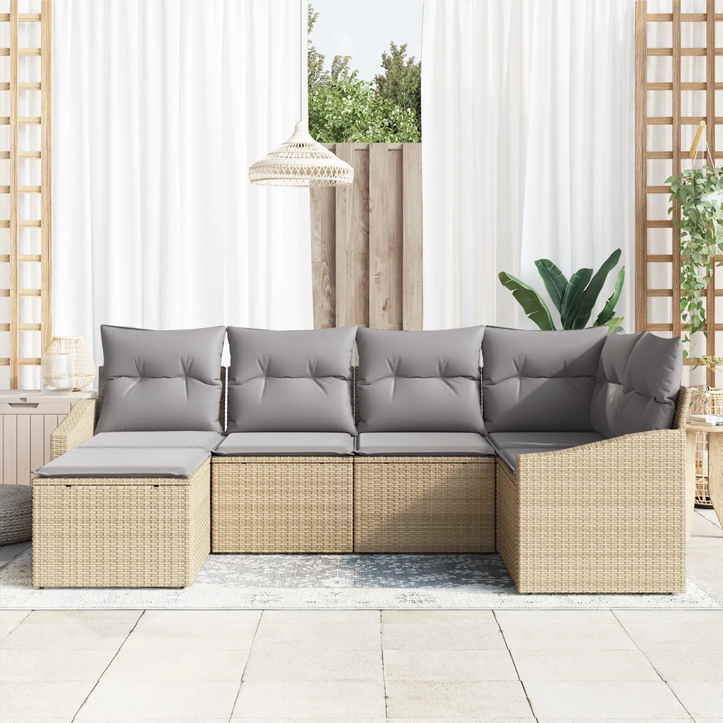 Conjunto de 6 Peças para Jardim com Almofadas Bege Rattan Poli