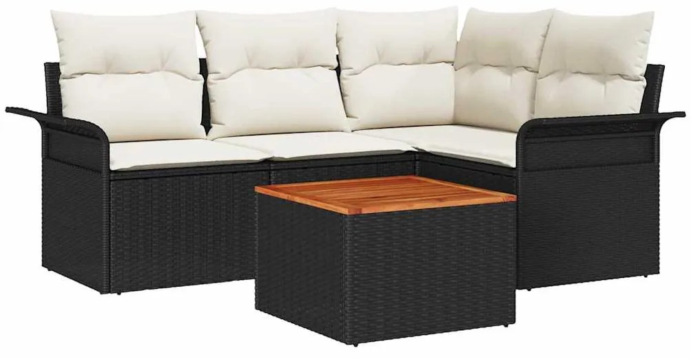Conjunto de Sofá de Jardim de 5 Peças com Almofadas Pretas, Rattan e P