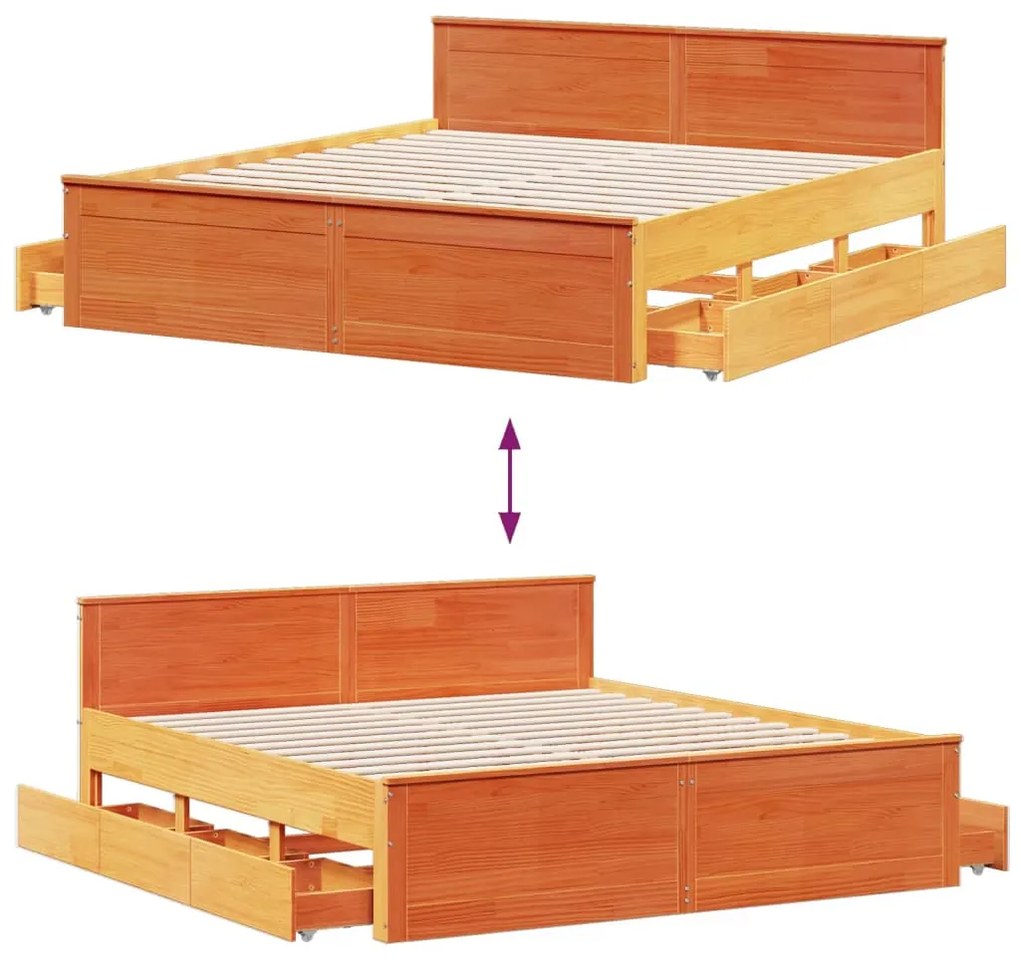 Cama sem colchão c/ cabeceira madeira pinho maciça castanho-mel