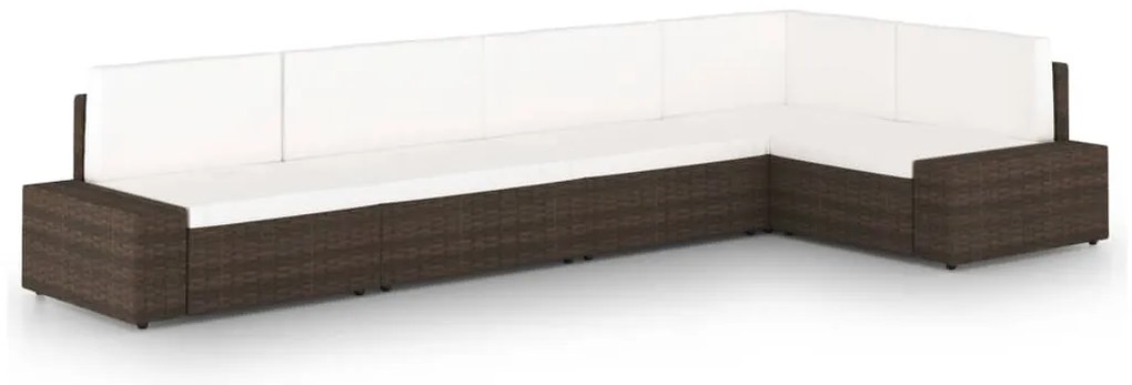 vidaXL 5 pcs conjunto lounge p/ jardim c/ almofadões vime PE castanho