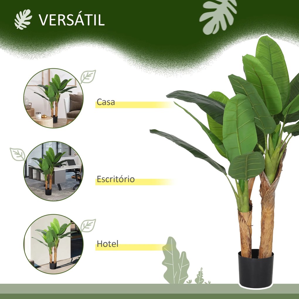 Planta Artificial Ø17x120 cm Bananeira Atificial com Vaso e 15 Folhas