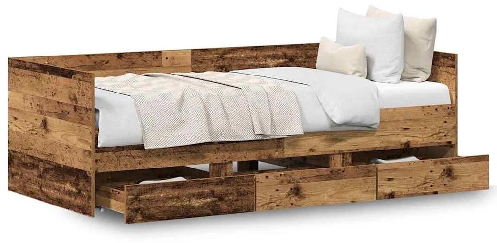 Cama Twin Rústica da Madeira Velha Madeira Engenheirada 90 x 200 cm