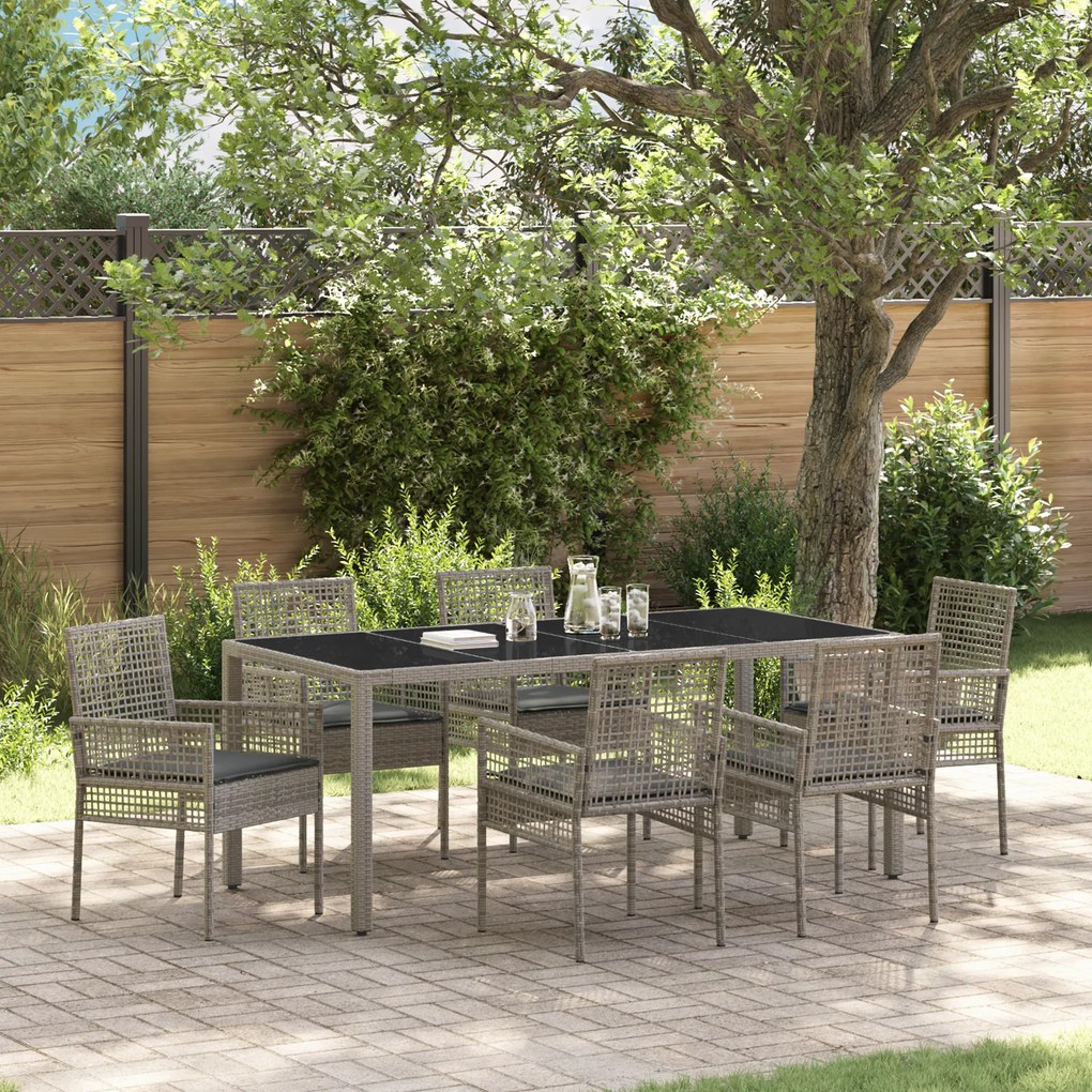 vidaXL Conjunto de Jantar de 7 Peças com Almofadas Cinza Poli Rattan