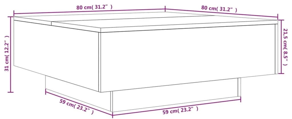 Mesa de centro 80x80x31 cm contraplacado carvalho sonoma