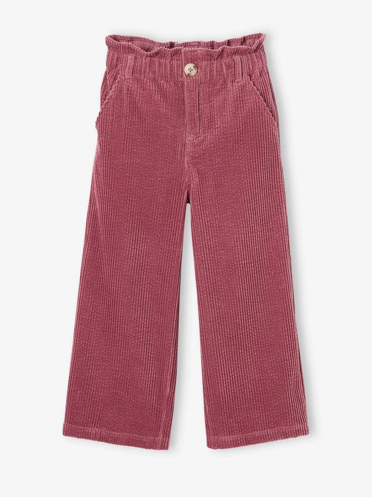 Calças largas estilo paperbag, em bombazina, para menina malva