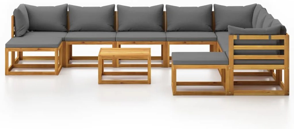 11 pcs conjunto lounge de jardim com almofadões acácia maciça