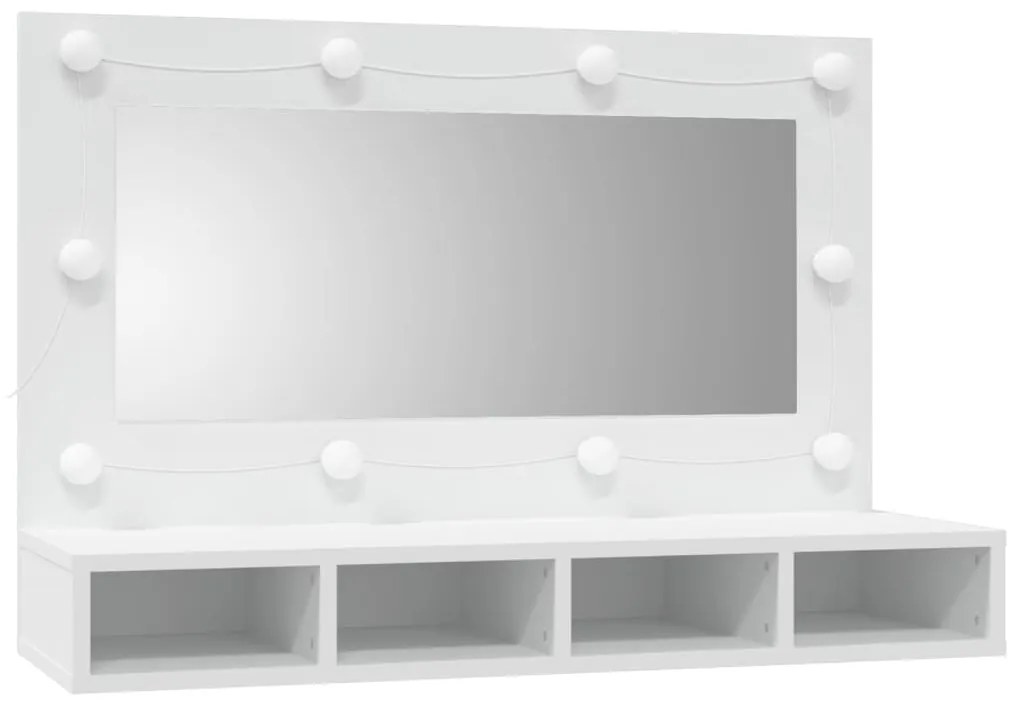 Armário espelhado com luzes LED 90x31,5x62 cm branco