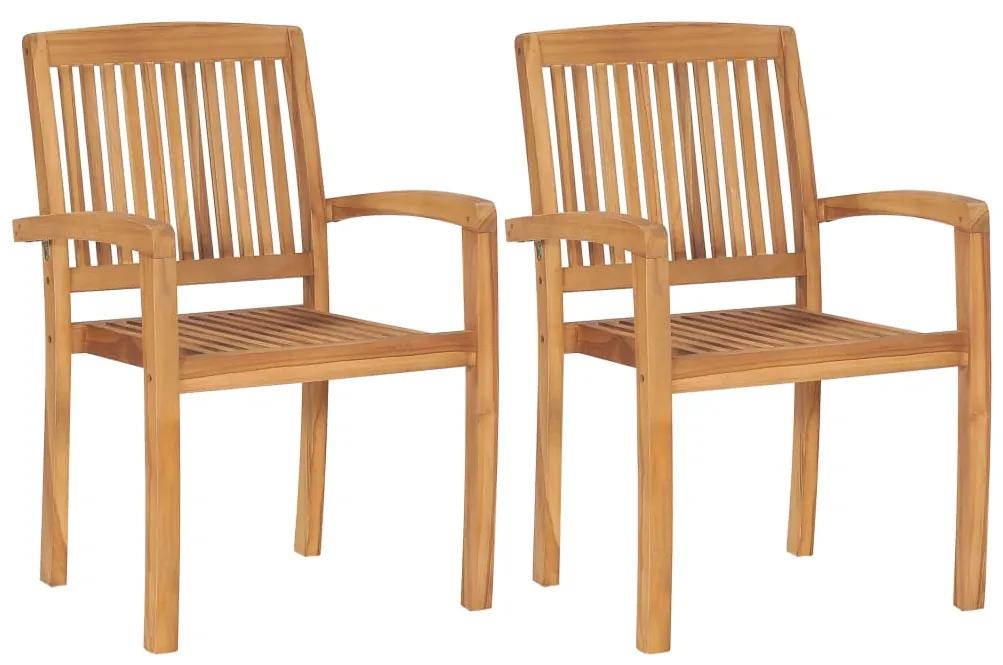 49387 vidaXL Cadeiras de jantar jardim empiháveis 2 pcs madeira teca maciça