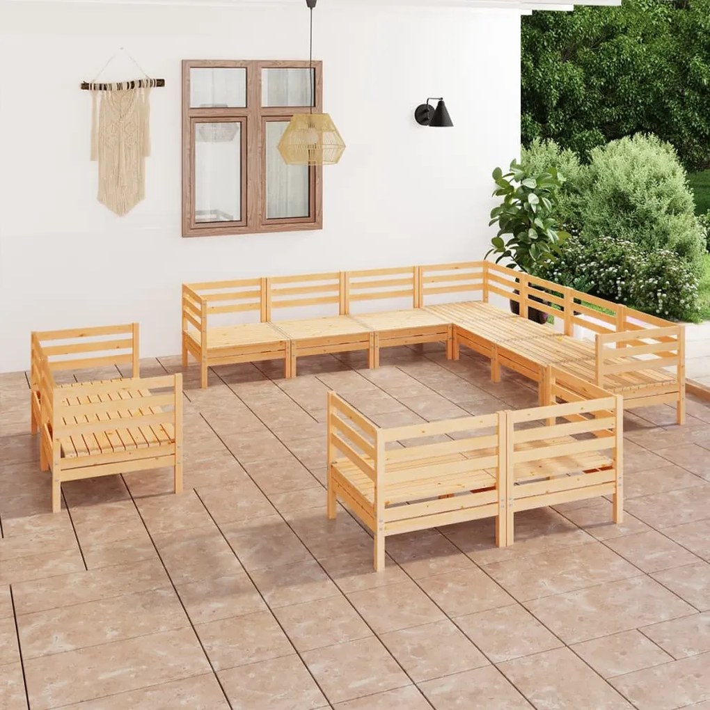 11 pcs conjunto lounge de jardim pinho maciço