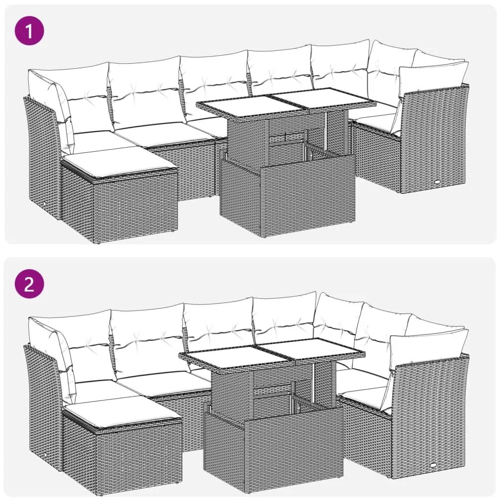 8 pcs conjunto sofás de jardim com almofadões vime PE preto