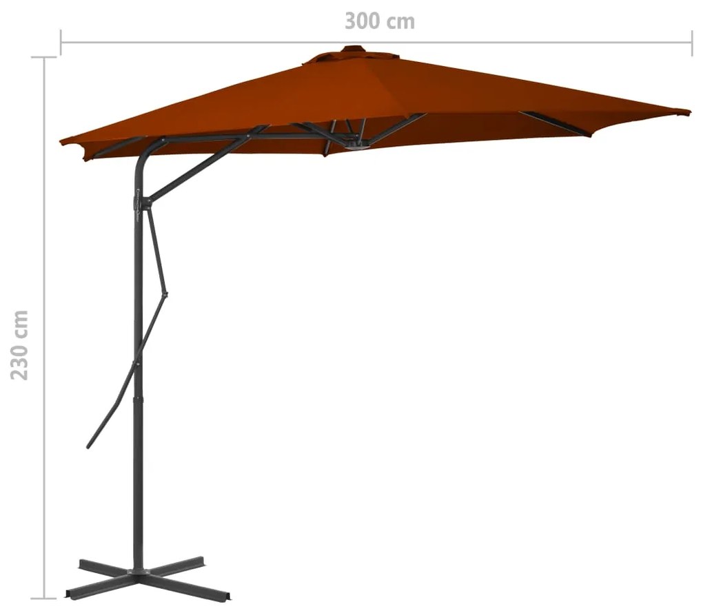 Guarda-sol de jardim com poste de aço 300x230 cm terracota