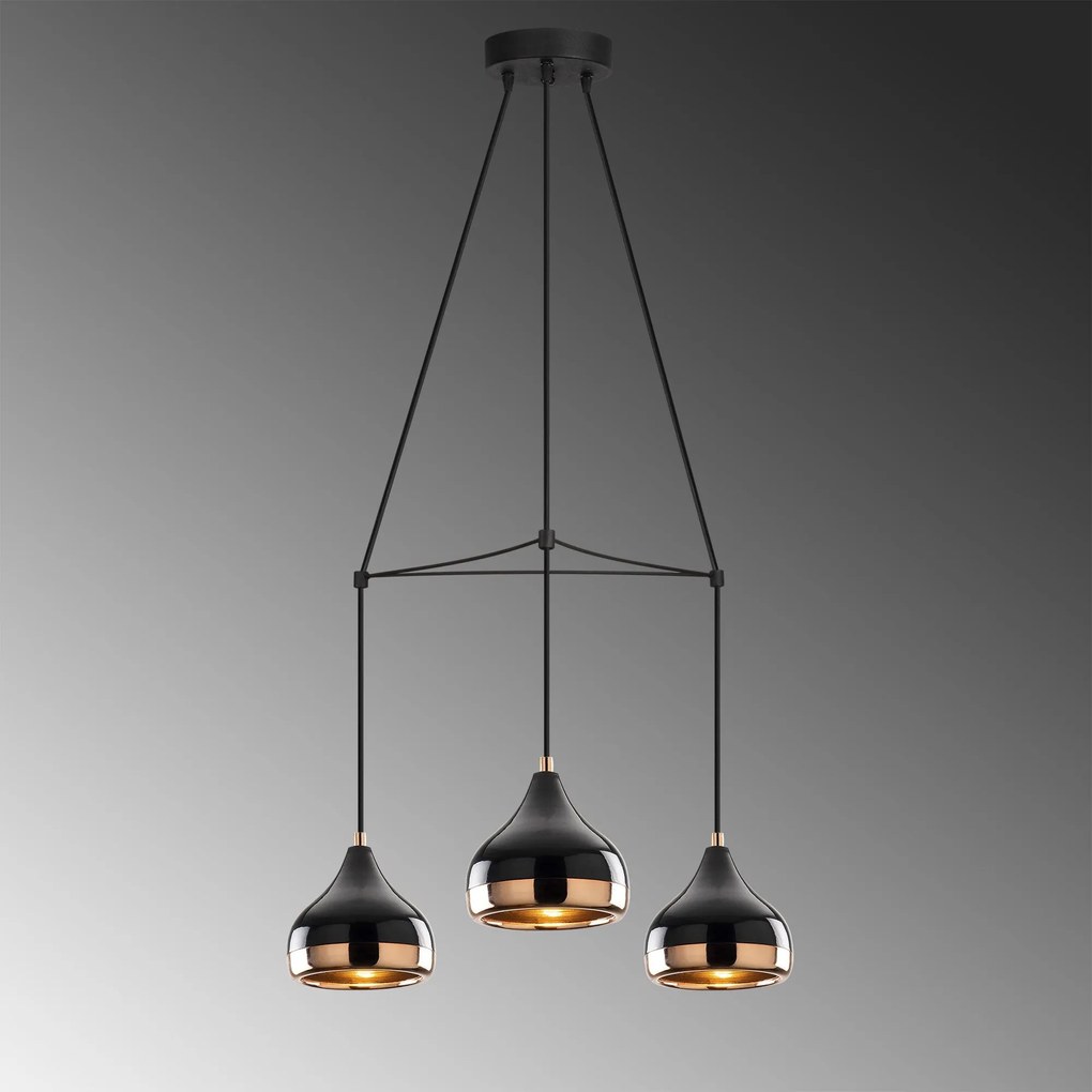 Candeeiro Chandelier Yildo – Preto e Cobre – Diâmetro 54 cm, Altura 17