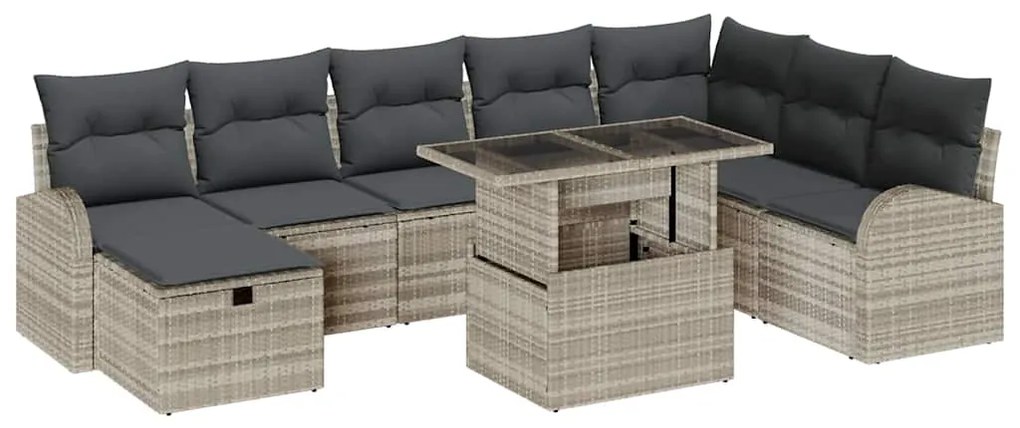 Conjunto de Sofás de Jardim vidaXL 9 peças com Almofadas Cinza Claro R