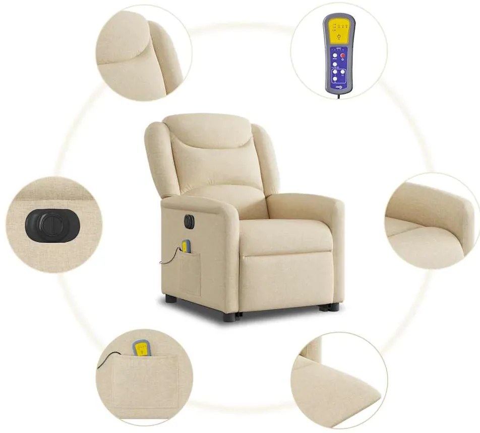 Poltrona elétrica elevatória massagens tecido creme