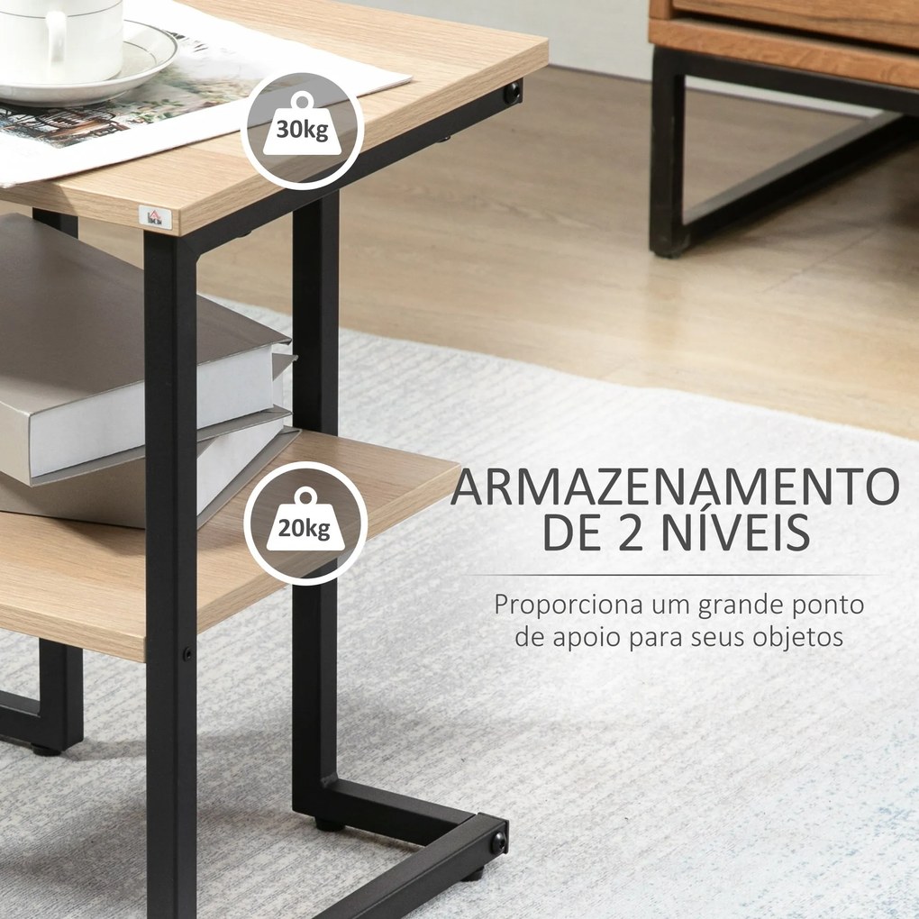 Mesa Auxiliar de 2 Níveis Mesa Auxiliar para Sala de Estar Dormitório Estúdio Escritório Estilo Moderno 45x35x48cm Madeira e Preto