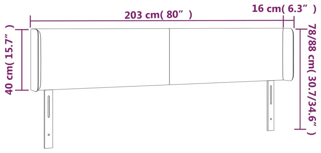 Cabeceira de cama c/ abas veludo 203x16x78/88 cm rosa