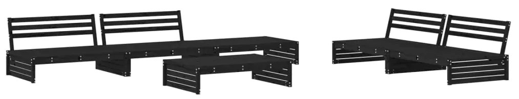 6pcs conjunto lounge jardim c/ almofadões madeira maciça preto