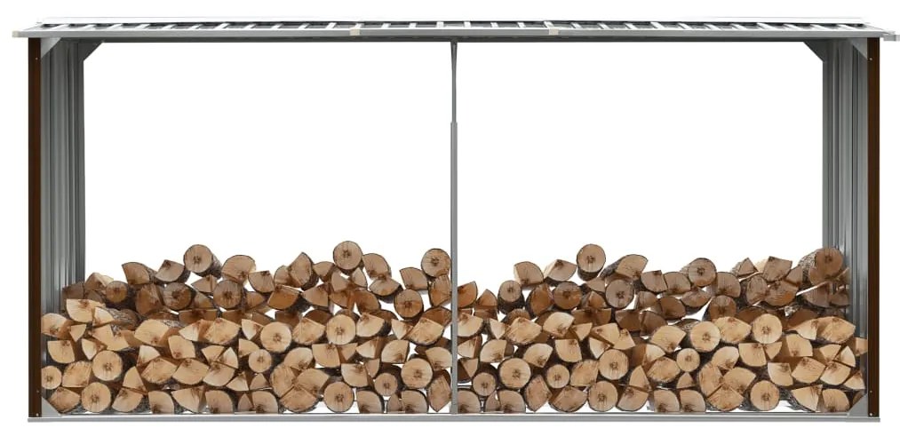 47087 vidaXL Abrigo jardim p/ arrumação de troncos aço 330x92x153cm castanho