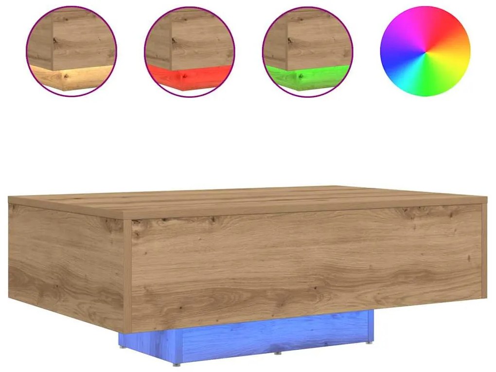 Mesa de centro vidaXL com luzes LED Carvalho Artesanal 85x55x31 cm