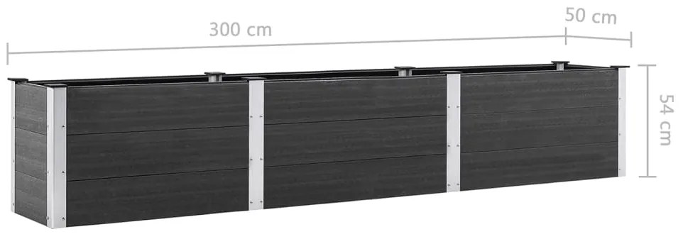 Canteiro elevado de jardim 300x50x54 cm WPC cinzento
