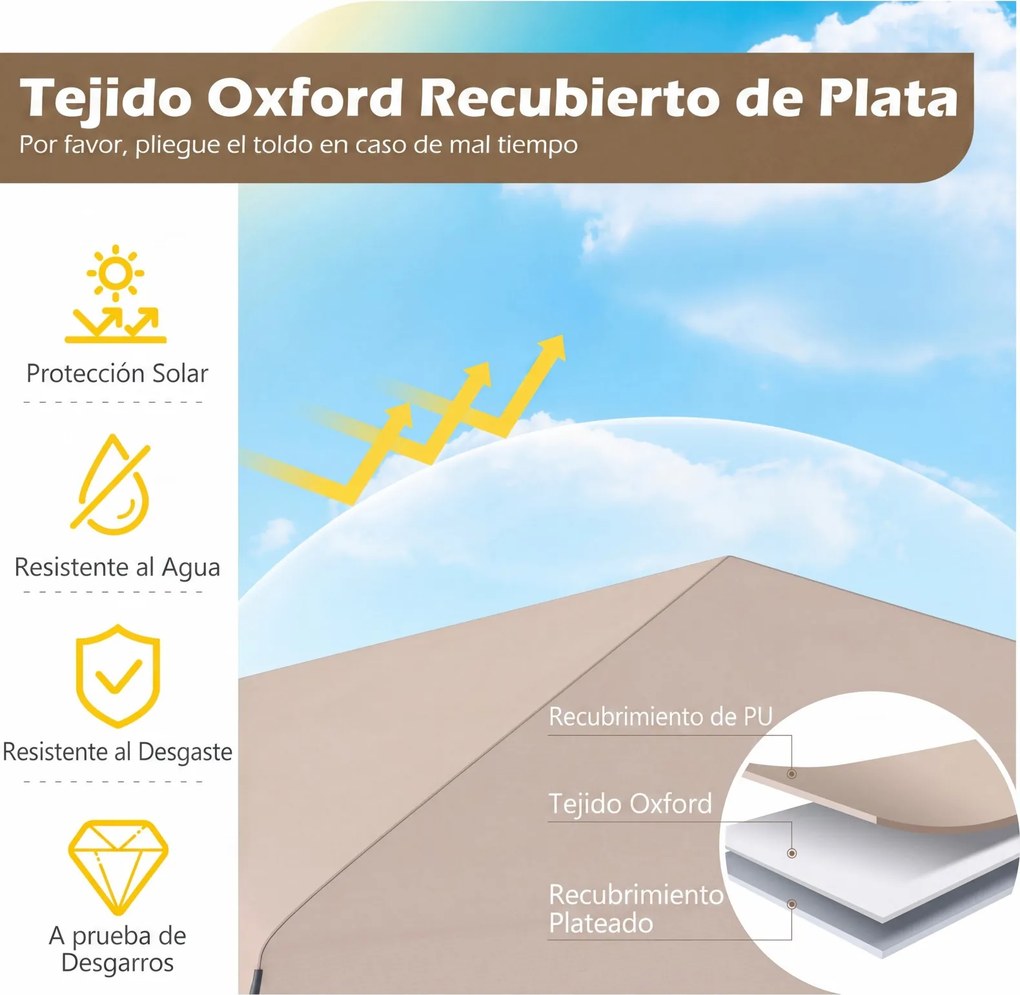 Tenda Dobrável para Exterior, 300 x 300 x 247-267 cm, Altura Regulável com 4 sacos pesos, Bege