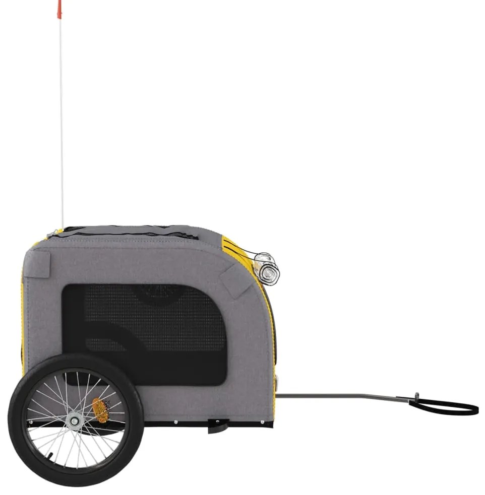 Reboque bicicleta p/ animais tecido oxford/ferro amarelo/cinza