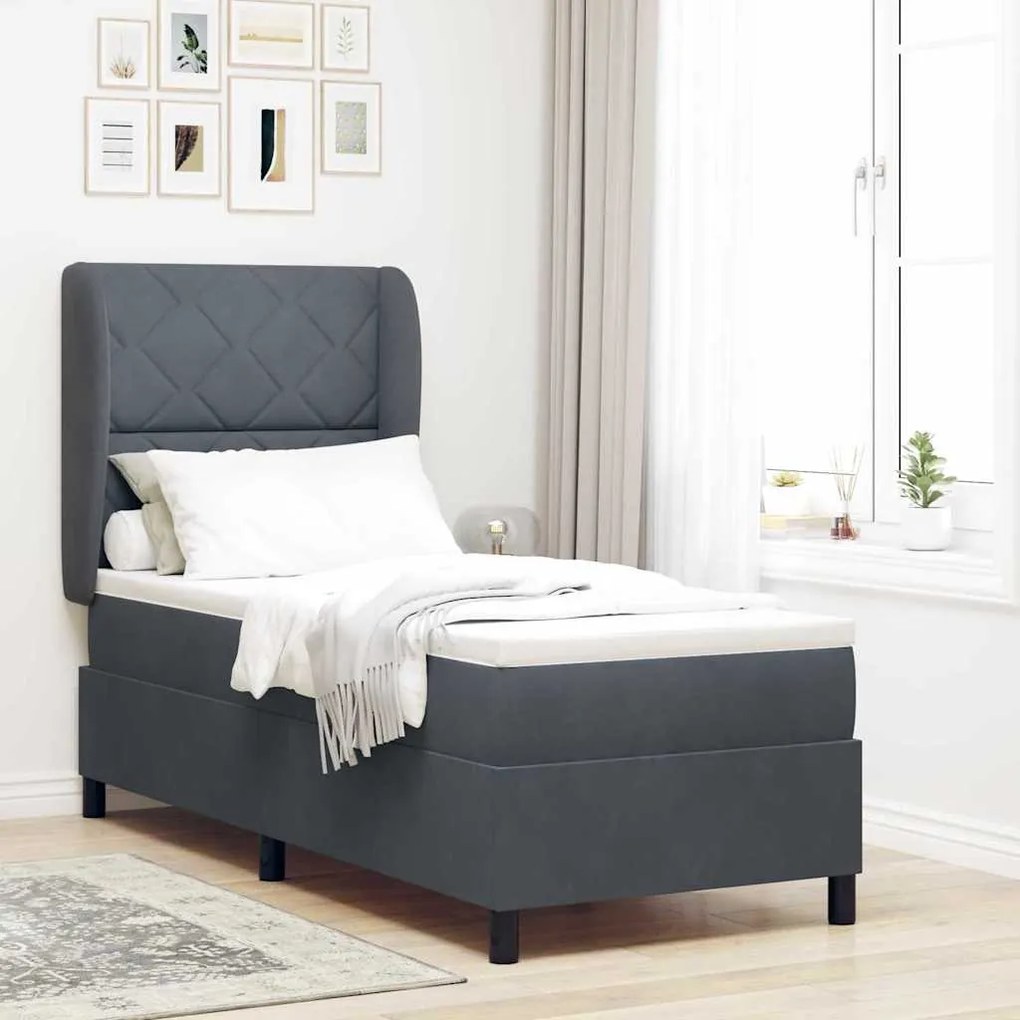 vidaXL Cama Box com Colchão Cinza Escuro 80 x 200 cm em Veludo