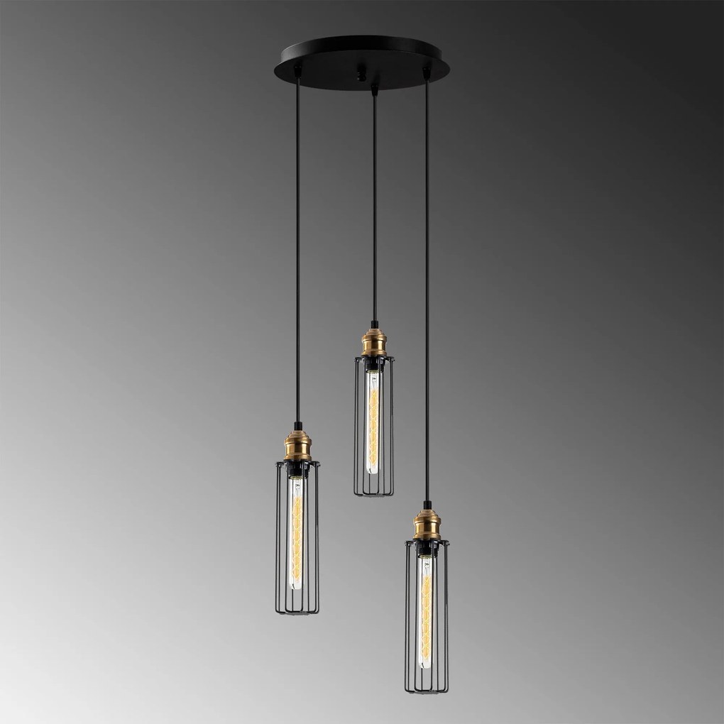 Chandelier Zumra – Preto – Diâmetro: 33 cm, Altura: 123 cm