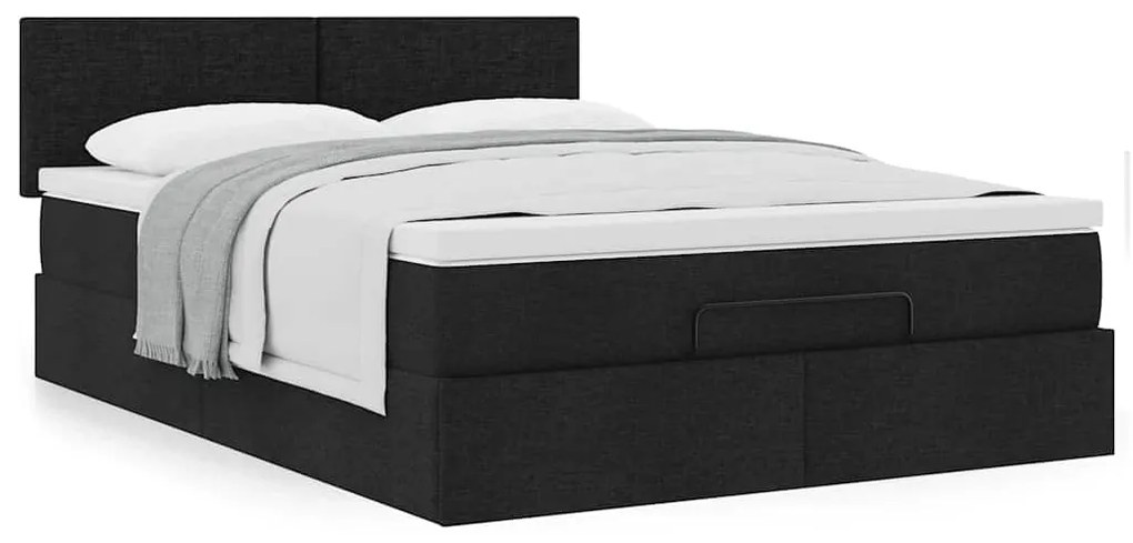 Cama otomana com colchão 140x190 cm tecido preto