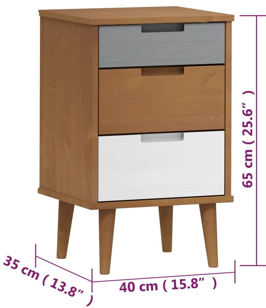 Mesa de cabeceira MOLDE 40x35x65 cm pinho maciço castanho