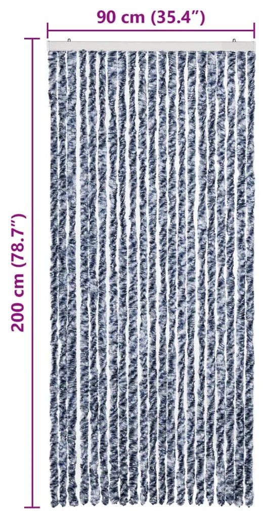 Cortina anti-insetos 90x200 cm chenille azul e branco