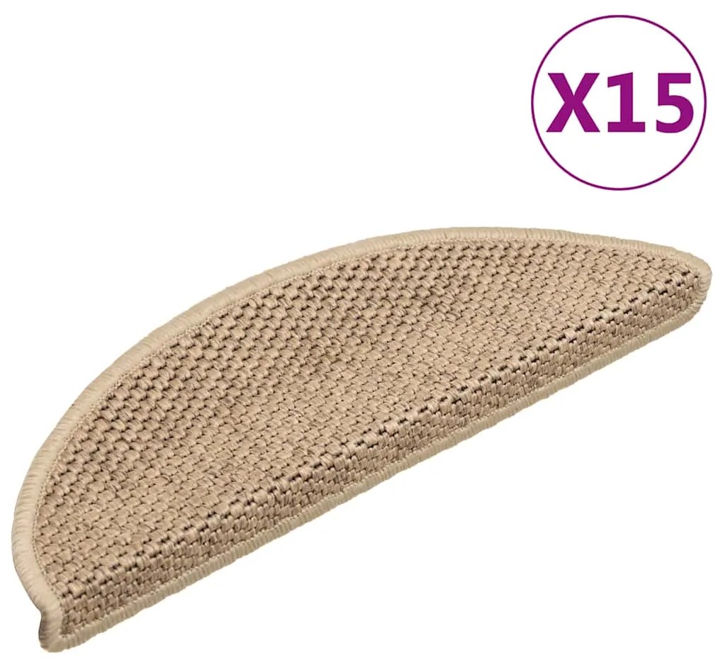 Tapetes escada adesivos aspeto sisal 15 pcs 56x17x3cm cor areia