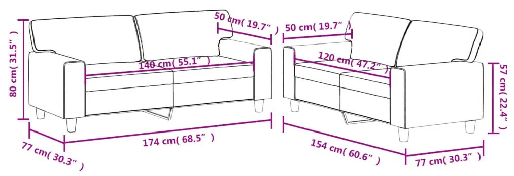 2 pcs conjunto de sofás couro artificial cinzento