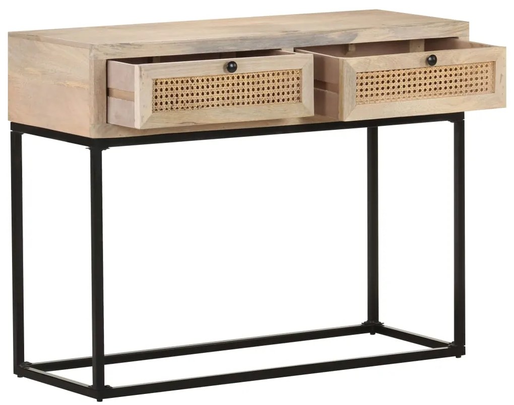 Mesa consola 100x35x76 cm mangueira maciça e palha natural