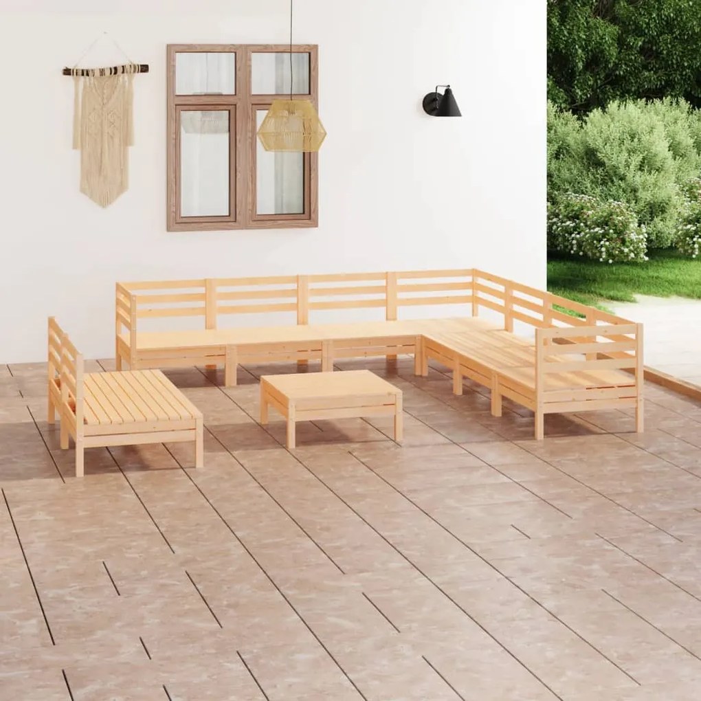 10 pcs conjunto lounge de jardim pinho maciço