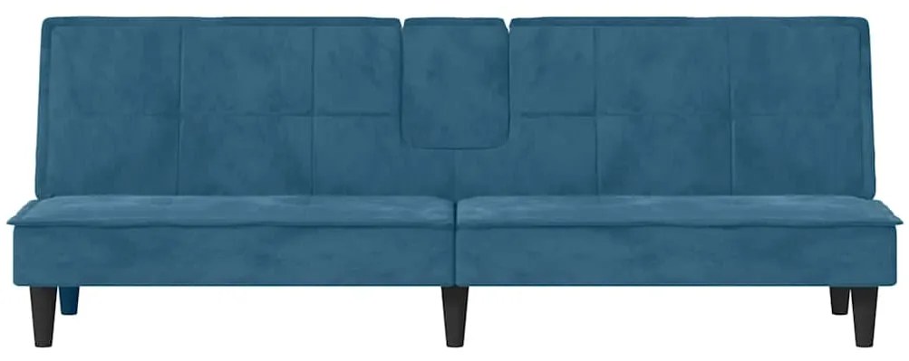 Sofá-cama com suporte para copos veludo azul