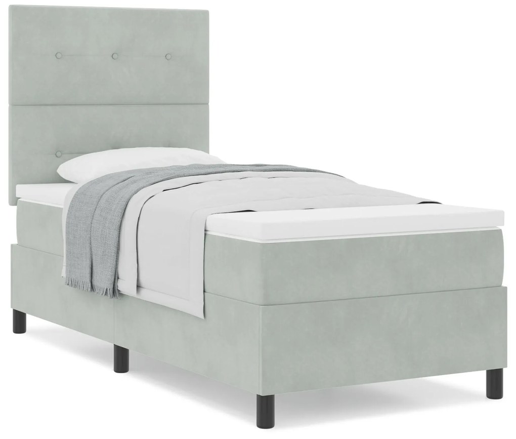 Cama Box Spring com Colchão vidaXL Cinza Claro 90x200 cm Veludo
