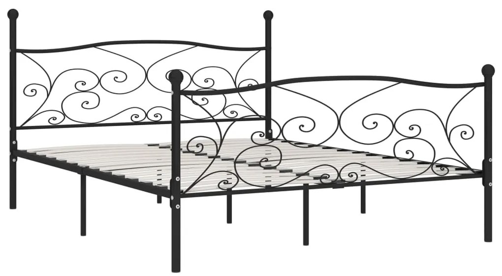 Estrutura de cama com estrado de ripas 200x200 cm metal preto