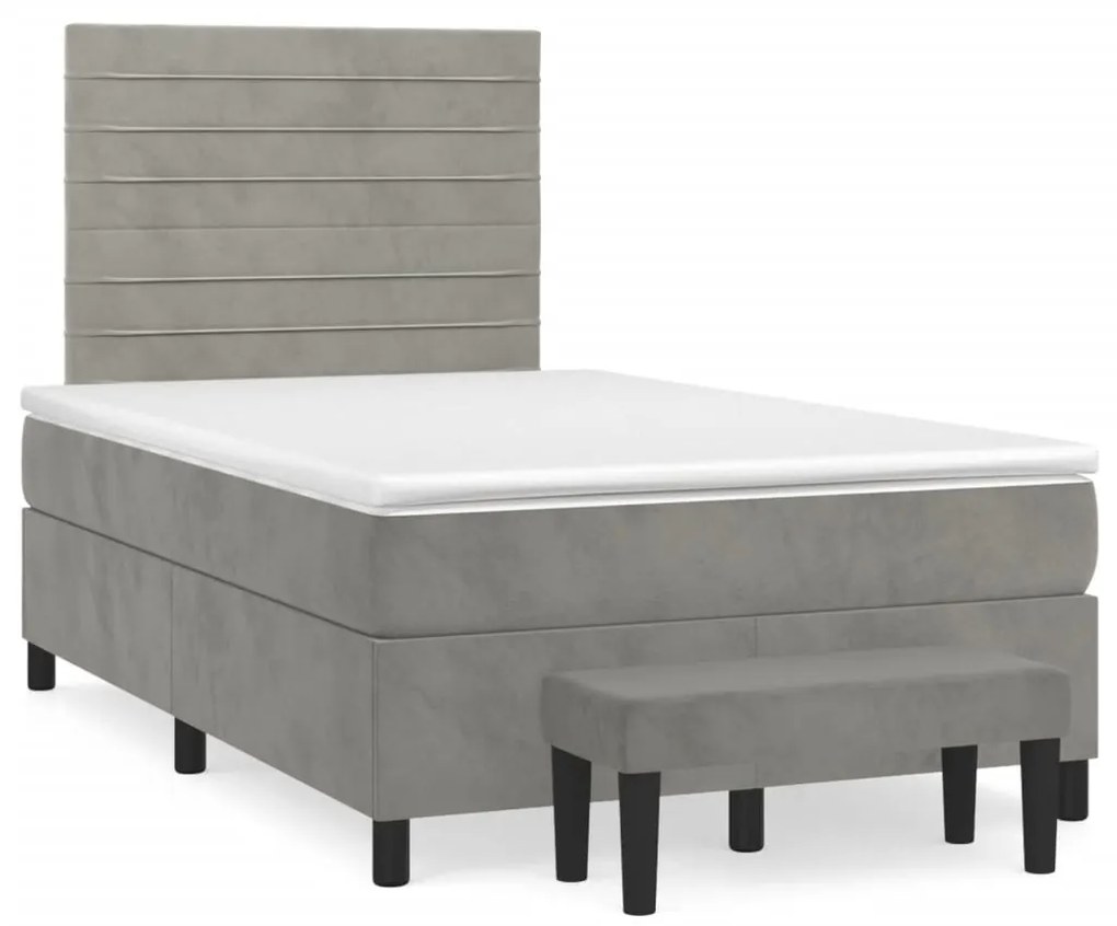 vidaXL Cama boxspring com colchão 120x190 cm veludo cinzento-claro