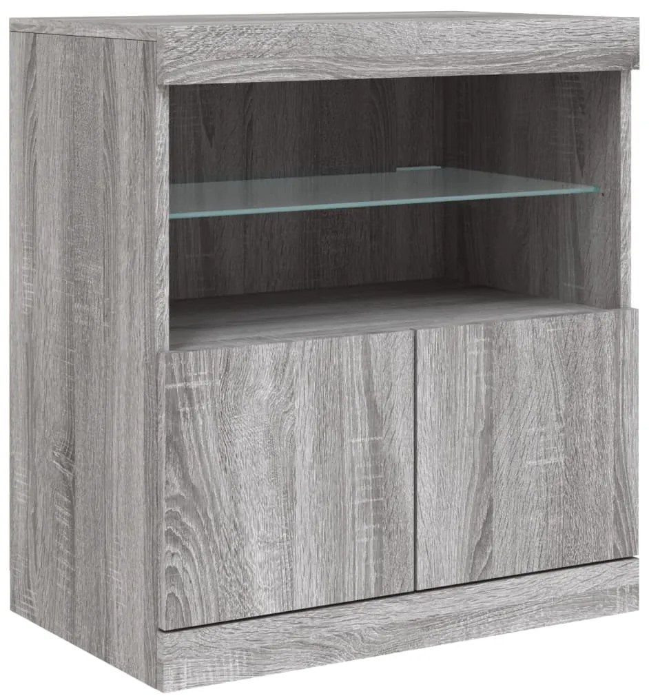 Aparador com luzes LED 60x37x67 cm cinzento sonoma