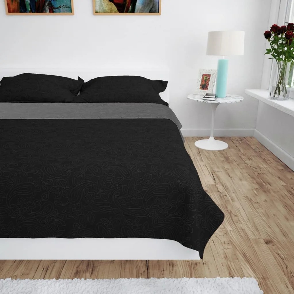 vidaXL Colcha de dupla face acolchoada 230x260 cm cinzento e preto