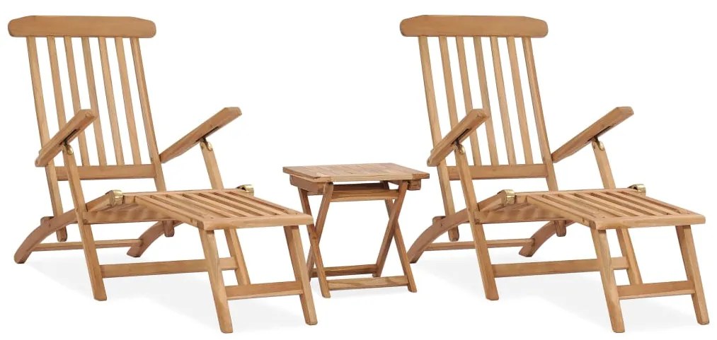vidaXL Cadeiras de jardim c/ apoios de pés e mesa teca maciça