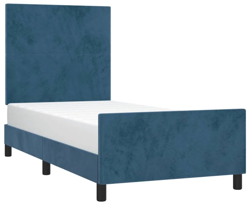 Estrutura de cama c/ cabeceira 90x200 cm veludo azul-escuro