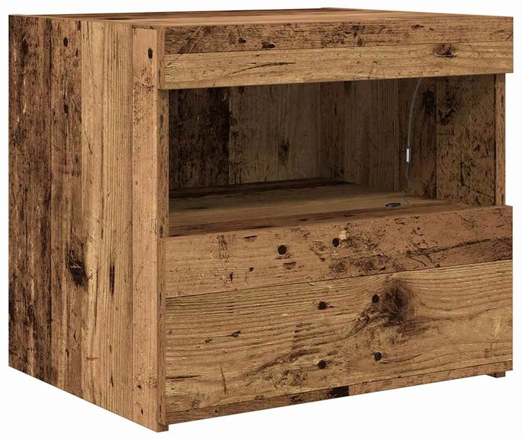 Cabeceira de Cama vidaXL com Luzes LED Madeira Antiga 50x40x45 cm