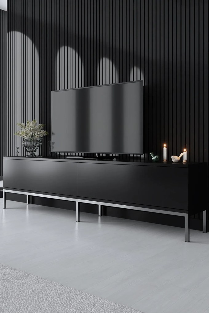 Conjunto de Mobiliário de Sala Lord – Preto e Prateado – TV Stand: 180