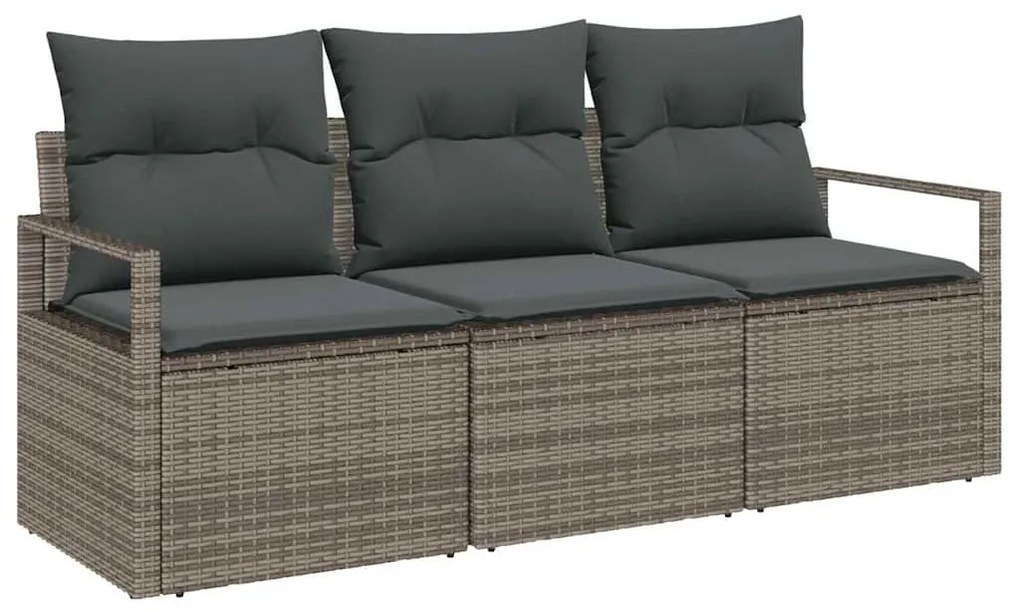 Sofá de Jardim 3 Peças com Almofadas Cinza em Rattan Sintético